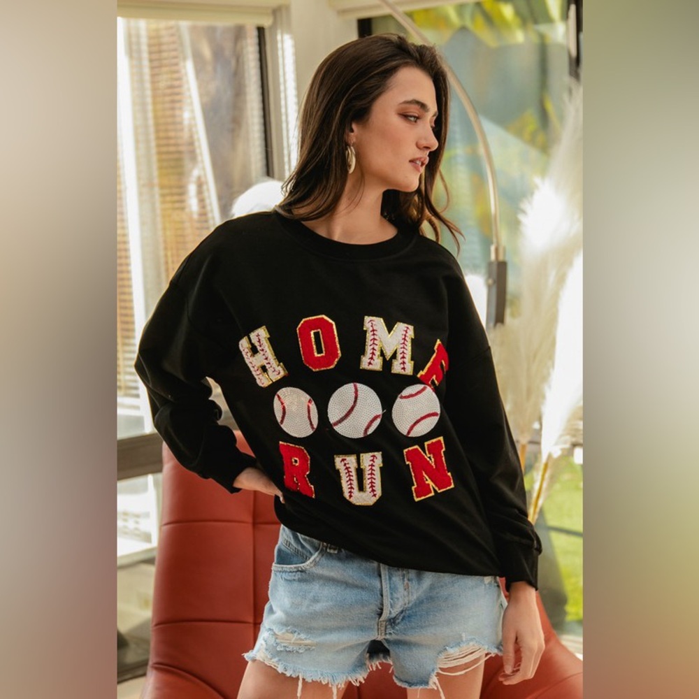 BB04 Bibi Black 'Home Run' Baseball Sweatshirt